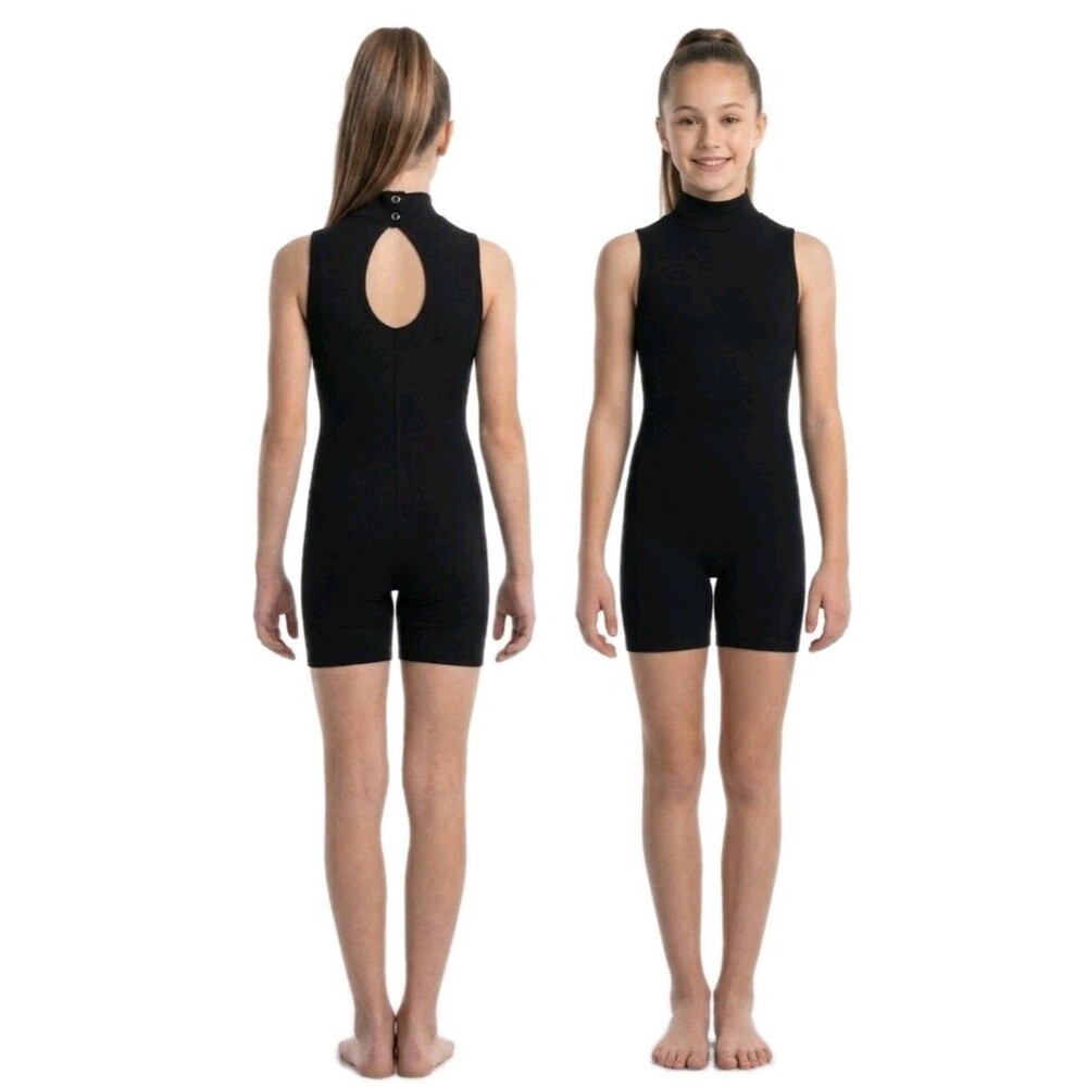 Gilda Marx Y2K High Neck Keyhole Cotton Blend Biketard Singlet Black Girls Kids